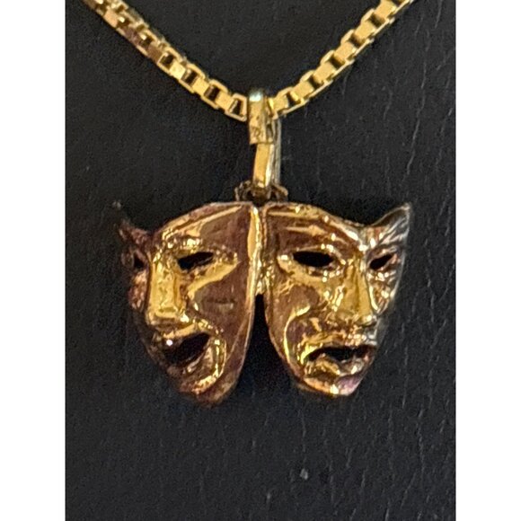 Vintage Comedy Tragedy Mask Theater Pendant Necklace 925 Sterling Silver Italy - Picture 10 of 12